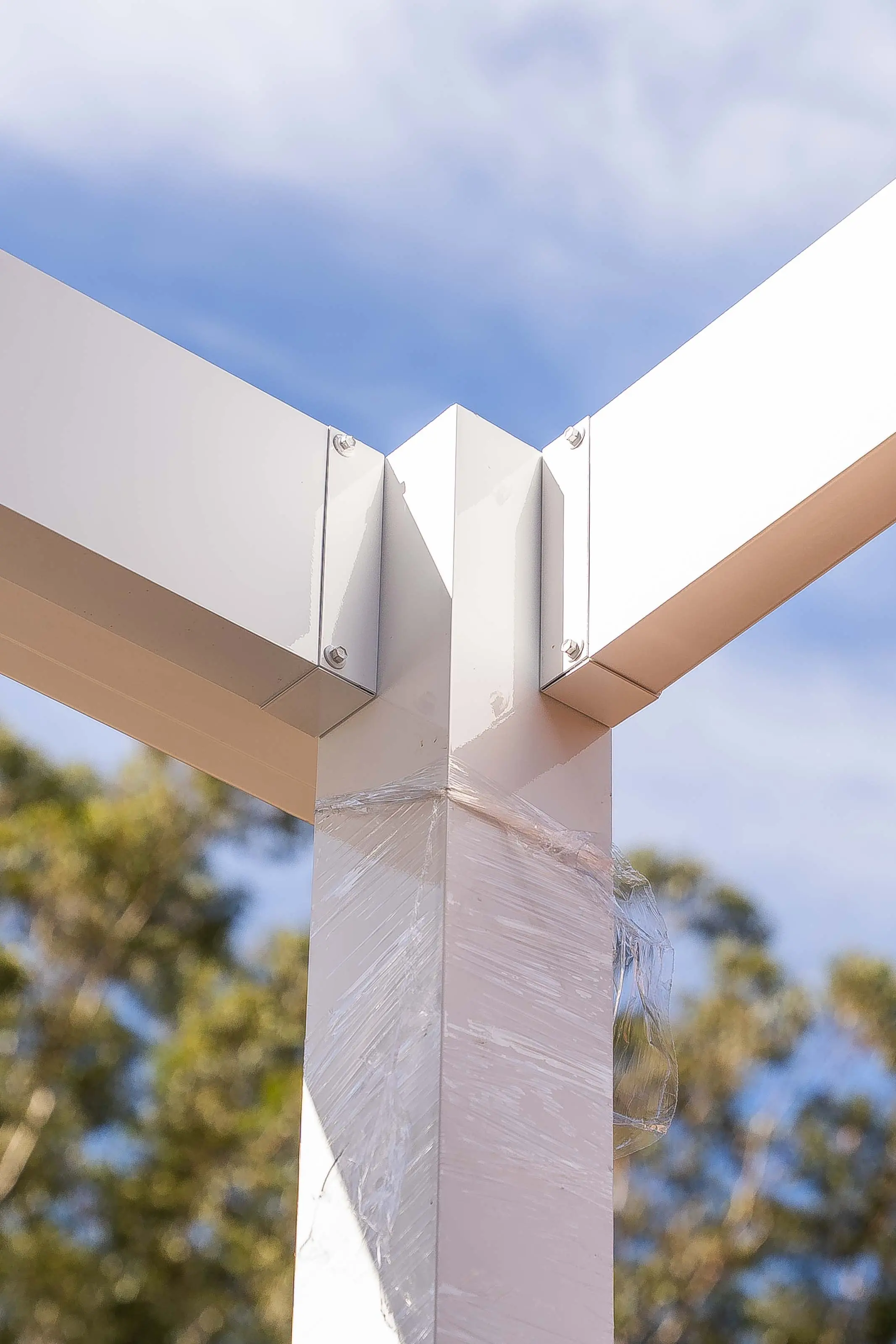 Corner angle showing how the carport roof lines into the existing house