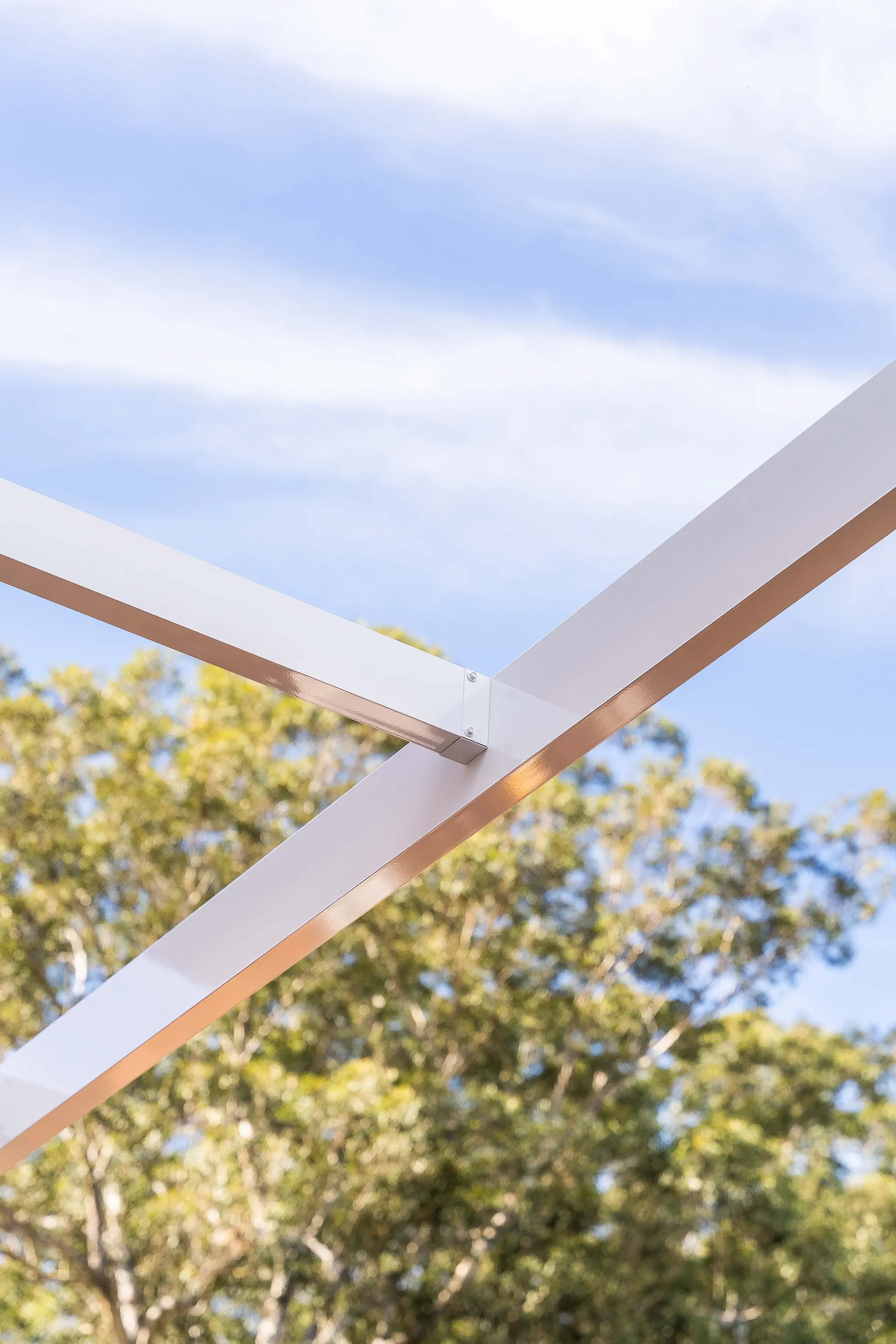 Vertical frame of the carport structure rising above the driveway slab