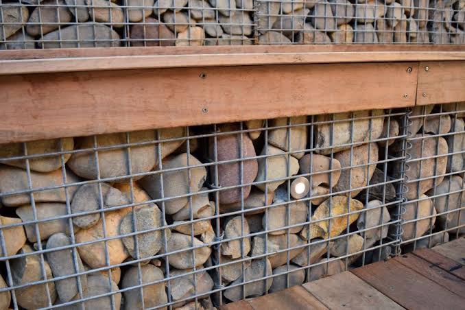 Corten steel gabion wall architectural garden